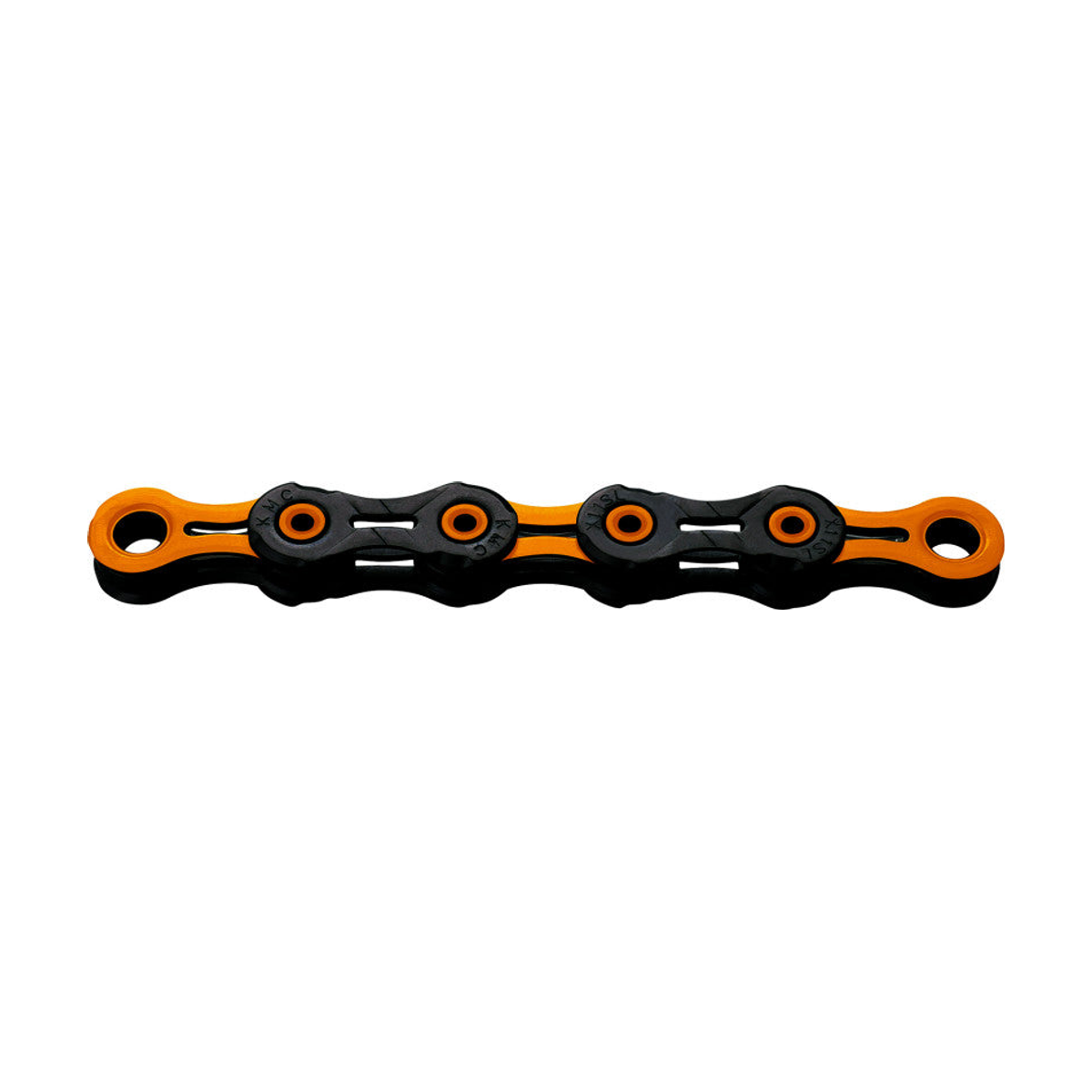 Cadena KMC DLC11 Waxed de 11 velocidades, negra/naranja, encerada — foto del producto sobre fondo blanco