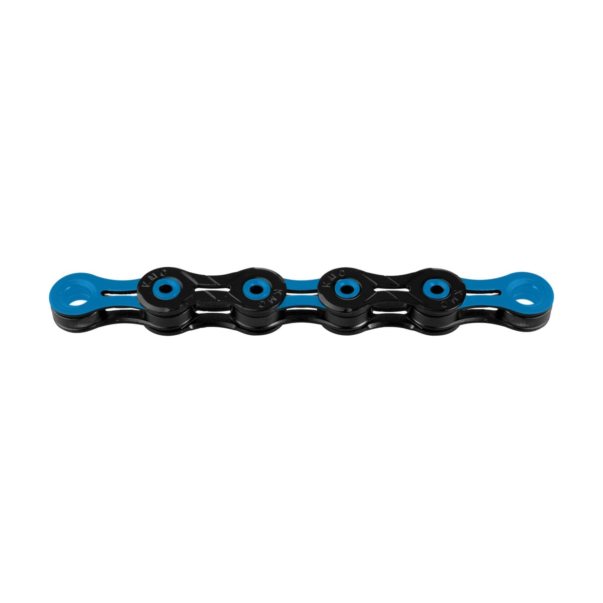 Cadena KMC DLC10 de 10 velocidades, negra/azul — foto del producto sobre fondo blanco