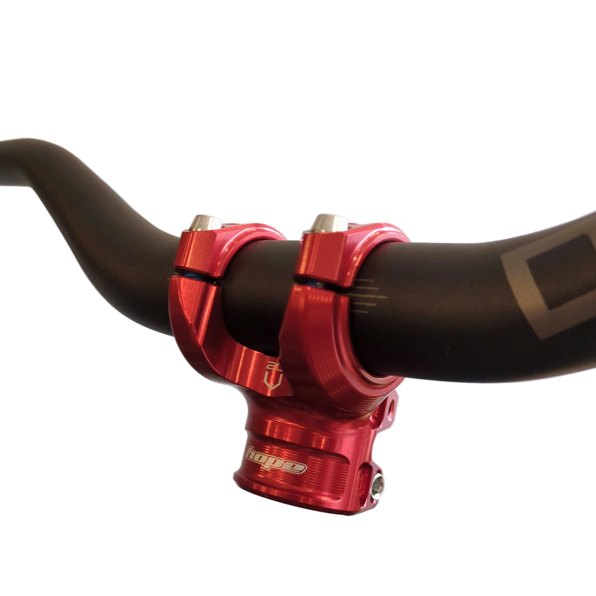 Potencia HOPE GRAVITY de 20 mm roja — vista frontal montada en un manillar
