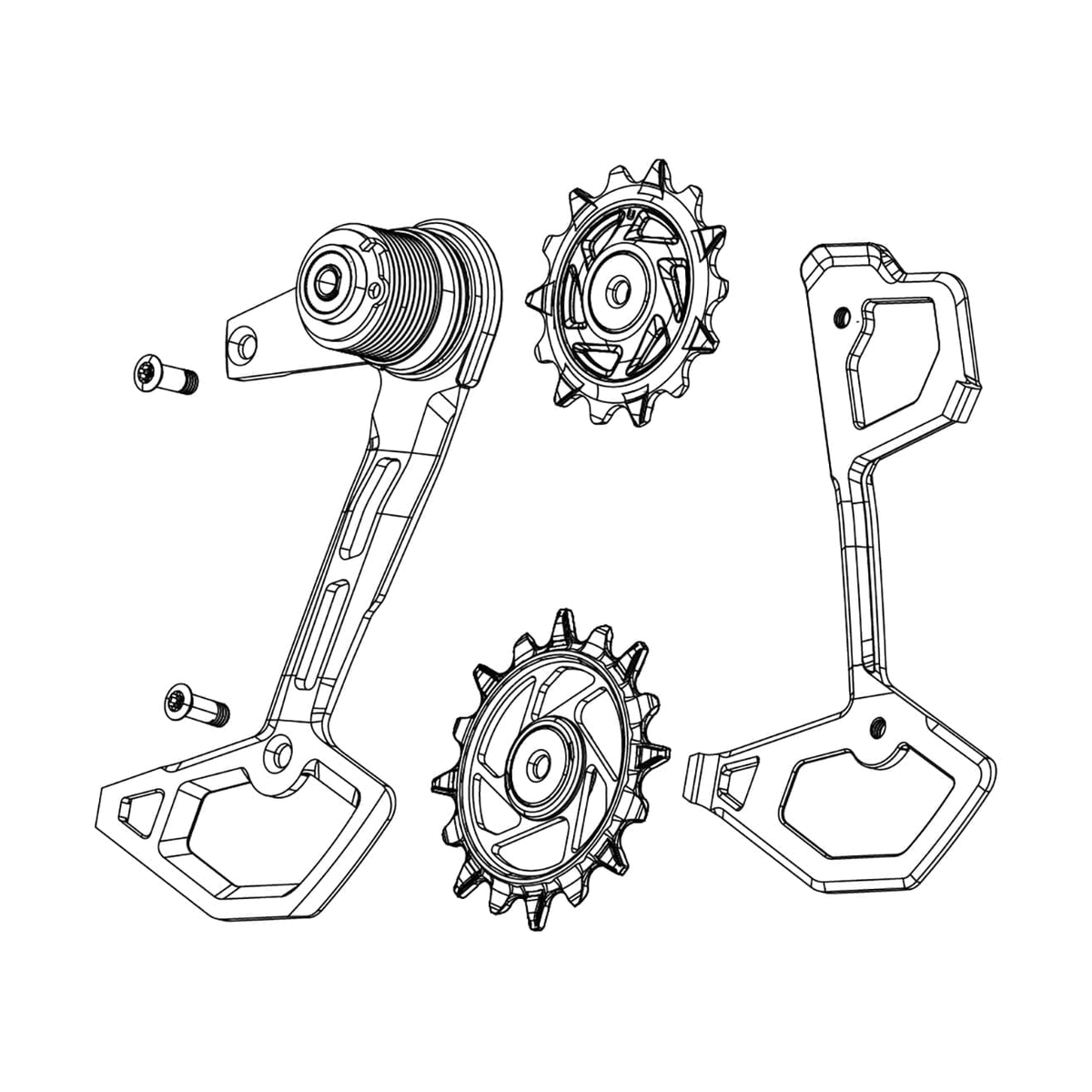Roldanas y pata SRAM Eagle T-Type — esquema original sobre fondo blanco