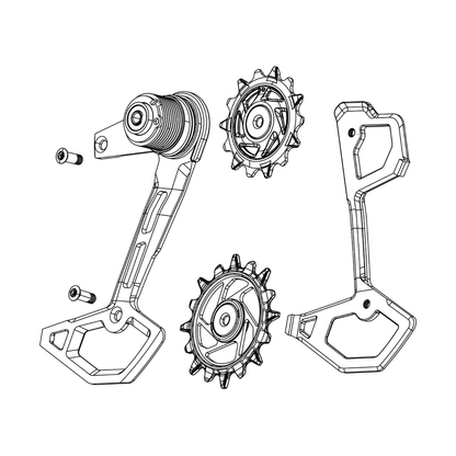 Roldanas y pata SRAM Eagle T-Type — esquema original sobre fondo blanco