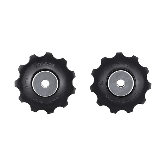 Roldanas de cambio trasero de 10 velocidades SHIMANO DEORE T6000, negras — pieza sobre fondo blanco