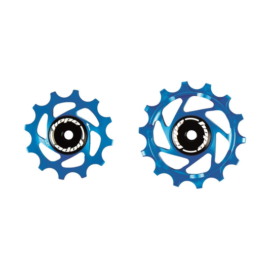 Roldanas de cambio trasero de 12 velocidades HOPE para Sram, 12/14 dientes, azules — pieza sobre fondo blanco