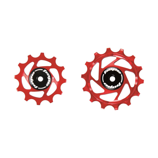 Roldanas de cambio trasero de 12 velocidades HOPE para Sram, 12/14 dientes, rojas — pieza sobre fondo blanco