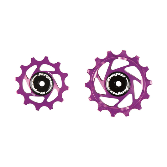 Roldanas de cambio trasero de 12 velocidades HOPE para Sram, 12/14 dientes, violetas — pieza sobre fondo blanco