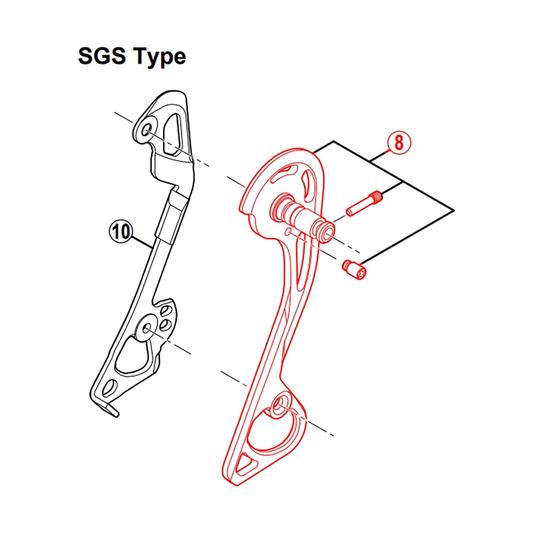 Pata exterior larga de cambio trasero SHIMANO XT RD-M781-SGS — ilustración original encuadrada sobre fondo blanco