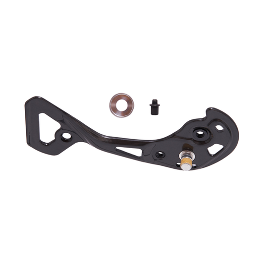 Pata exterior corta de cambio trasero SHIMANO XTR M9000-GS — pieza sobre fondo blanco