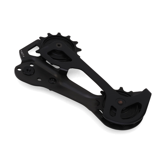 Pata y roldanas de cambio trasero de 12 velocidades SHIMANO XTR RD-M9250 SGS — pieza sobre fondo blanco