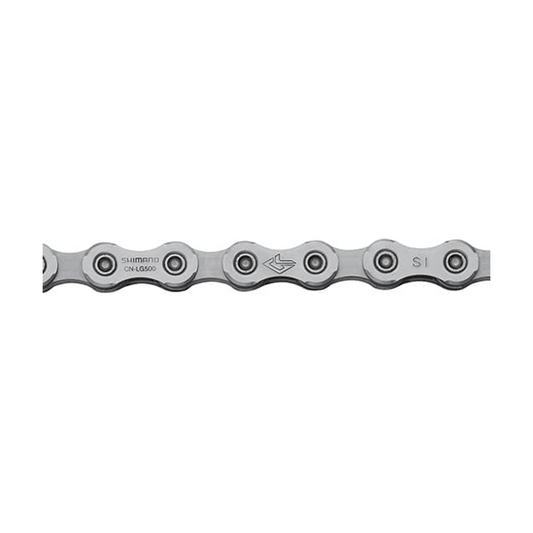 Cadena de 10/11 velocidades SHIMANO CN-LG500 Linkglide apta para bicicleta eléctrica — foto del producto sobre fondo blanco