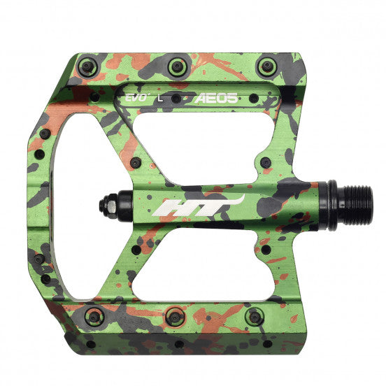 HT COMPONENTS AE05 Pedales Planos Verde Camuflaje