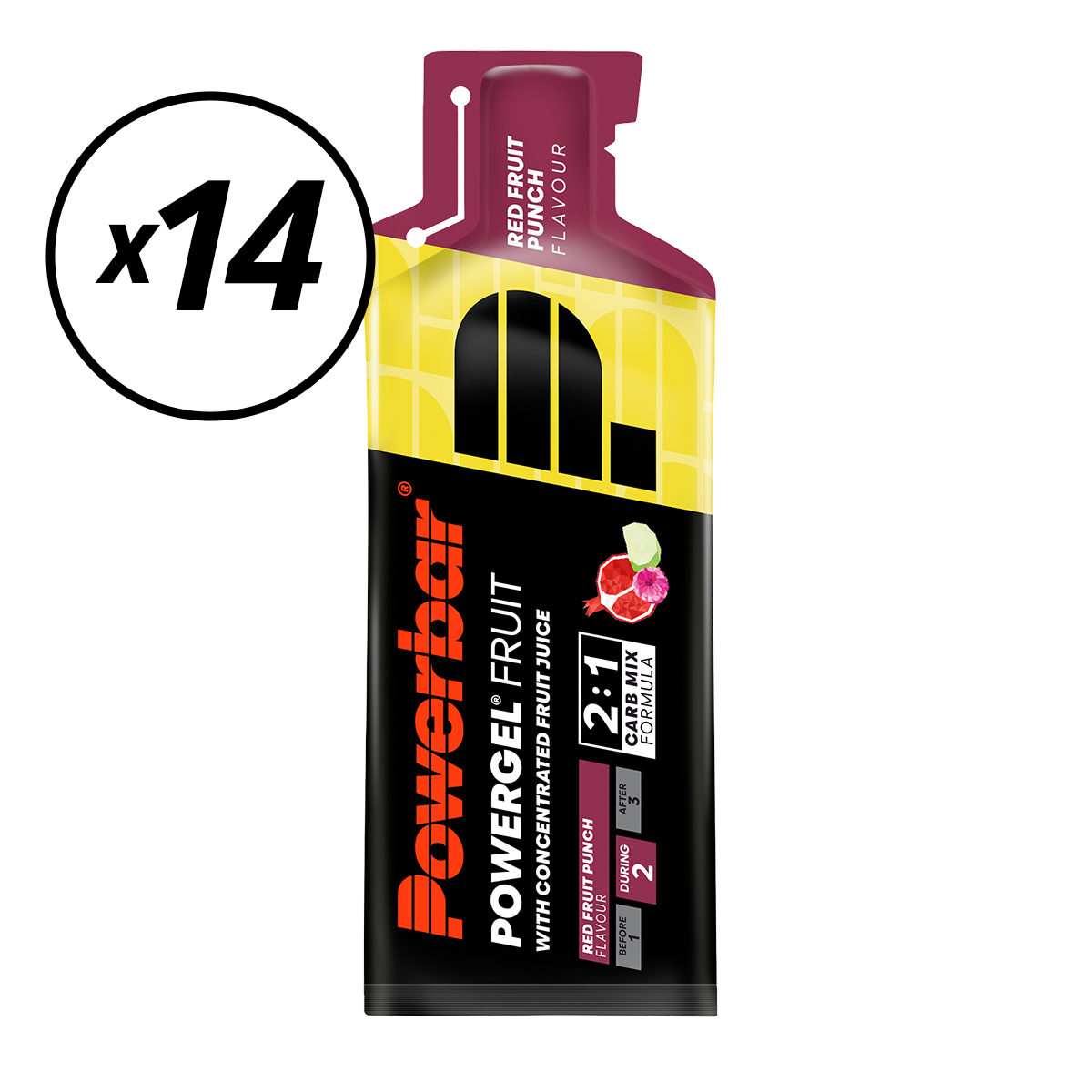 Pack de 14 geles energéticos POWERBAR POWERGEL FRUIT (41gr) Frutos Rojos Caducidad Corta
