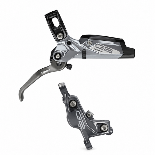 Freno SRAM G2 Ultimate A1 gris — maneta y pinza sobre fondo blanco