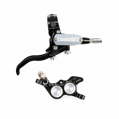 Freno HOPE TECH 4 EVO GR4 negro/plata — maneta y pinza sobre fondo blanco