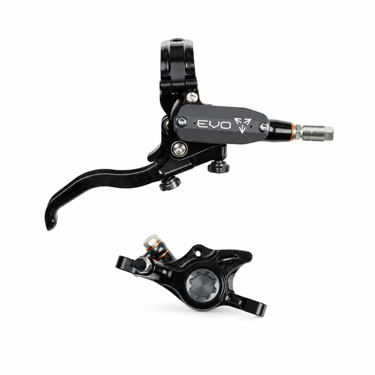 Freno HOPE TECH 4 EVO X2 PM negro/ahumado — maneta y pinza sobre fondo blanco