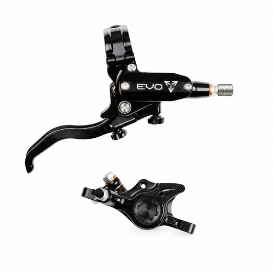 Freno HOPE TECH 4 EVO X2 PM negro/negro — maneta y pinza sobre fondo blanco