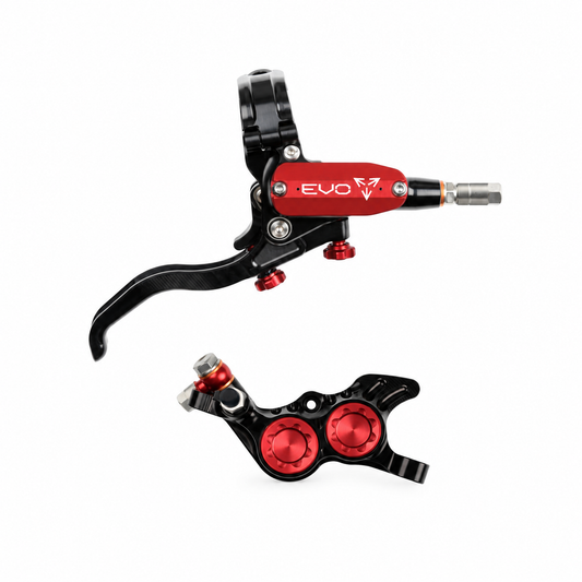 Freno HOPE TECH 4 EVO GR4 negro/rojo — maneta y pinza sobre fondo blanco