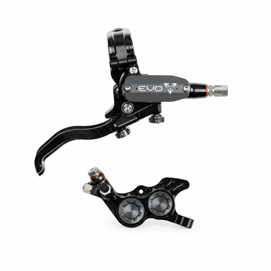Freno HOPE TECH 4 EVO GR4 negro/ahumado — maneta y pinza sobre fondo blanco