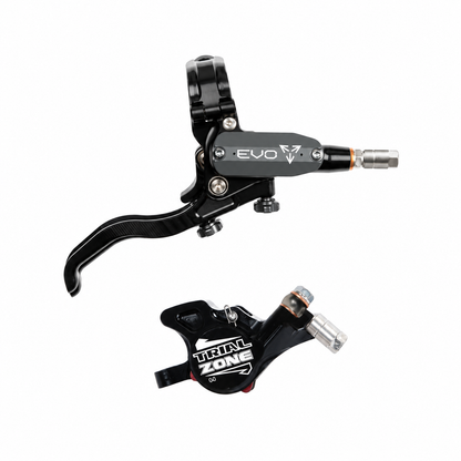 Freno HOPE TECH 4 EVO TRIAL ZONE N9 ahumado — maneta y pinza sobre fondo blanco