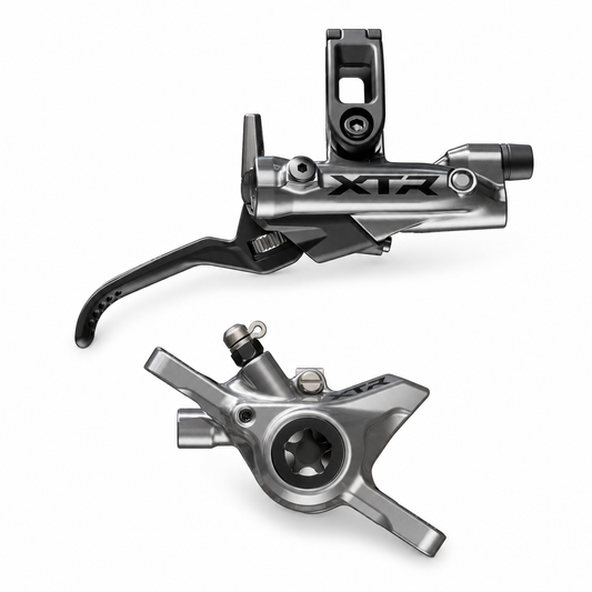 Freno SHIMANO XTR M9220/9200 XC/Trail de 2 pistones — maneta y pinza sobre fondo blanco