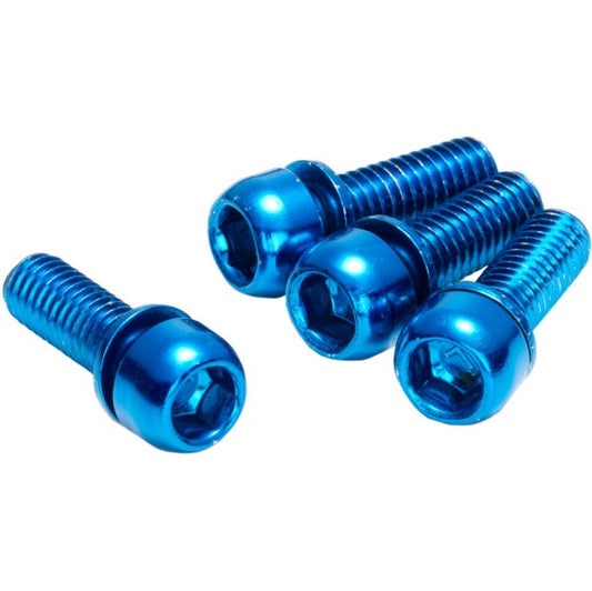 Juego de 4 tornillos REVERSE COMPONENTS para la fijación de estribos, M6 x 18 mm, azul