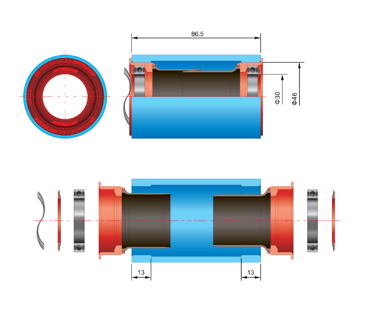Platos y bielas FSA PF30 BB30/BB386 30mm eje 68-86.5mm