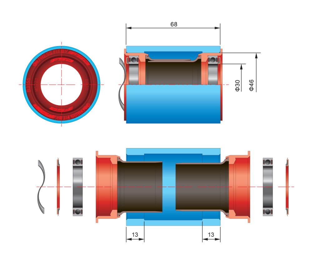 Platos y bielas FSA PF30 BB30/BB386 30mm eje 68-86.5mm
