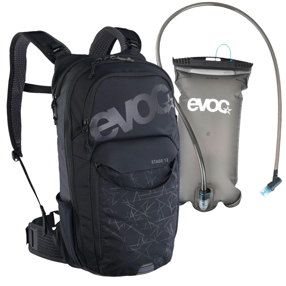 Mochila EVOC STAGE 12 NEGRA + Bolsa de Agua EVOC 2L