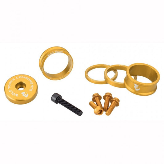 WOLFTOOTH BLING KIT Kit de separadores, tapa de potencia y tornillos dorados