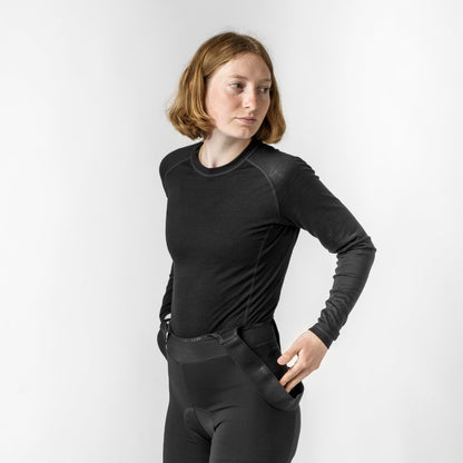 Camiseta interior térmica de manga larga para mujer GRIPGRAB MEZCLA DE MERINO negra